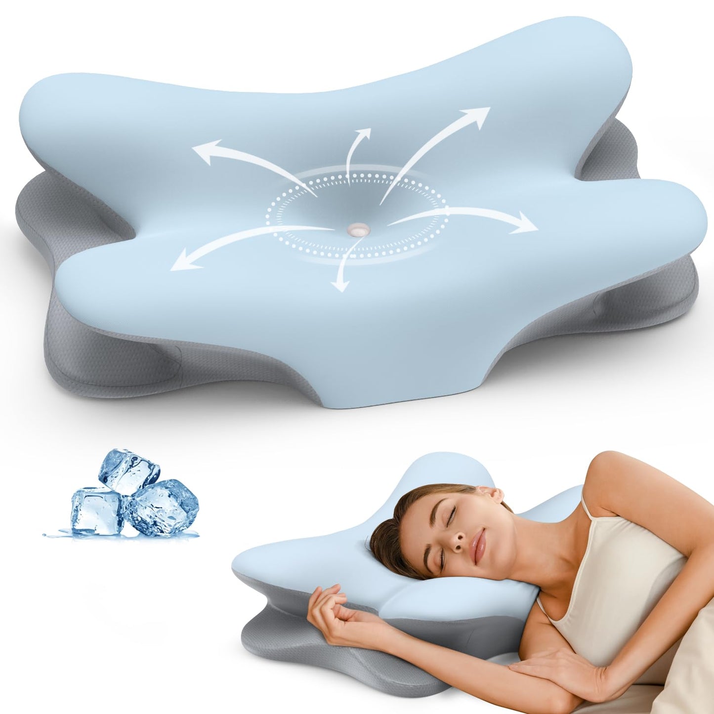 Besyodo Cervical Neck Pillow for Pain Relief - Ergonomic Memory Foam Pillow for Sleeping, Contour Side Sleeper Pillow for Neck Support, Cooling Orthopedic Pillow Bed Pillow for Back Stomach Sleepers