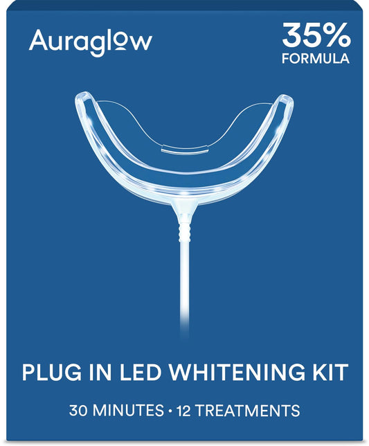 Auraglow Teeth Whitening Kit, LED Accelerator Light, 35% Carbamide Peroxide Teeth Whitening Gel, 20+ Whitening Treatments, Whitens up to 10 Shades in 7 Days