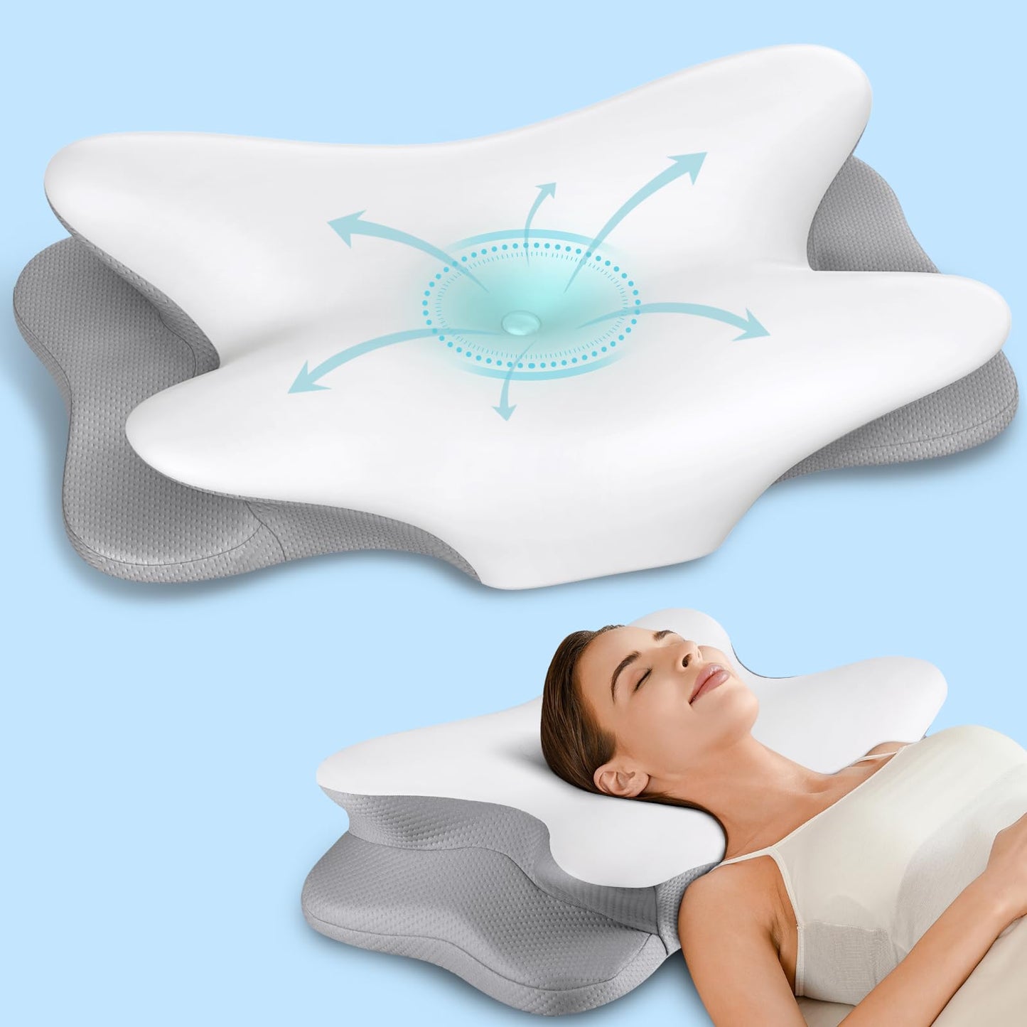 Besyodo Cervical Neck Pillow for Pain Relief - Ergonomic Memory Foam Pillow for Sleeping, Contour Side Sleeper Pillow for Neck Support, Cooling Orthopedic Pillow Bed Pillow for Back Stomach Sleepers