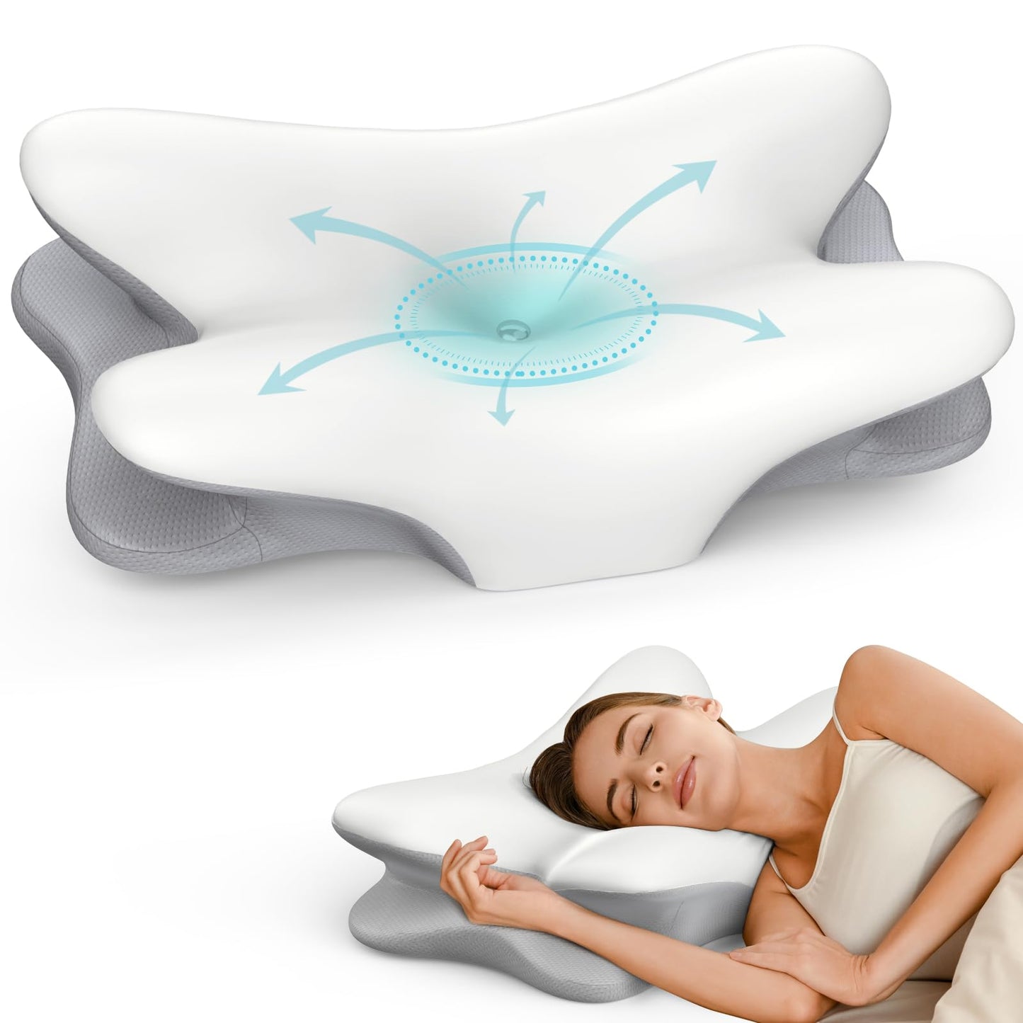 Besyodo Cervical Neck Pillow for Pain Relief - Ergonomic Memory Foam Pillow for Sleeping, Contour Side Sleeper Pillow for Neck Support, Cooling Orthopedic Pillow Bed Pillow for Back Stomach Sleepers