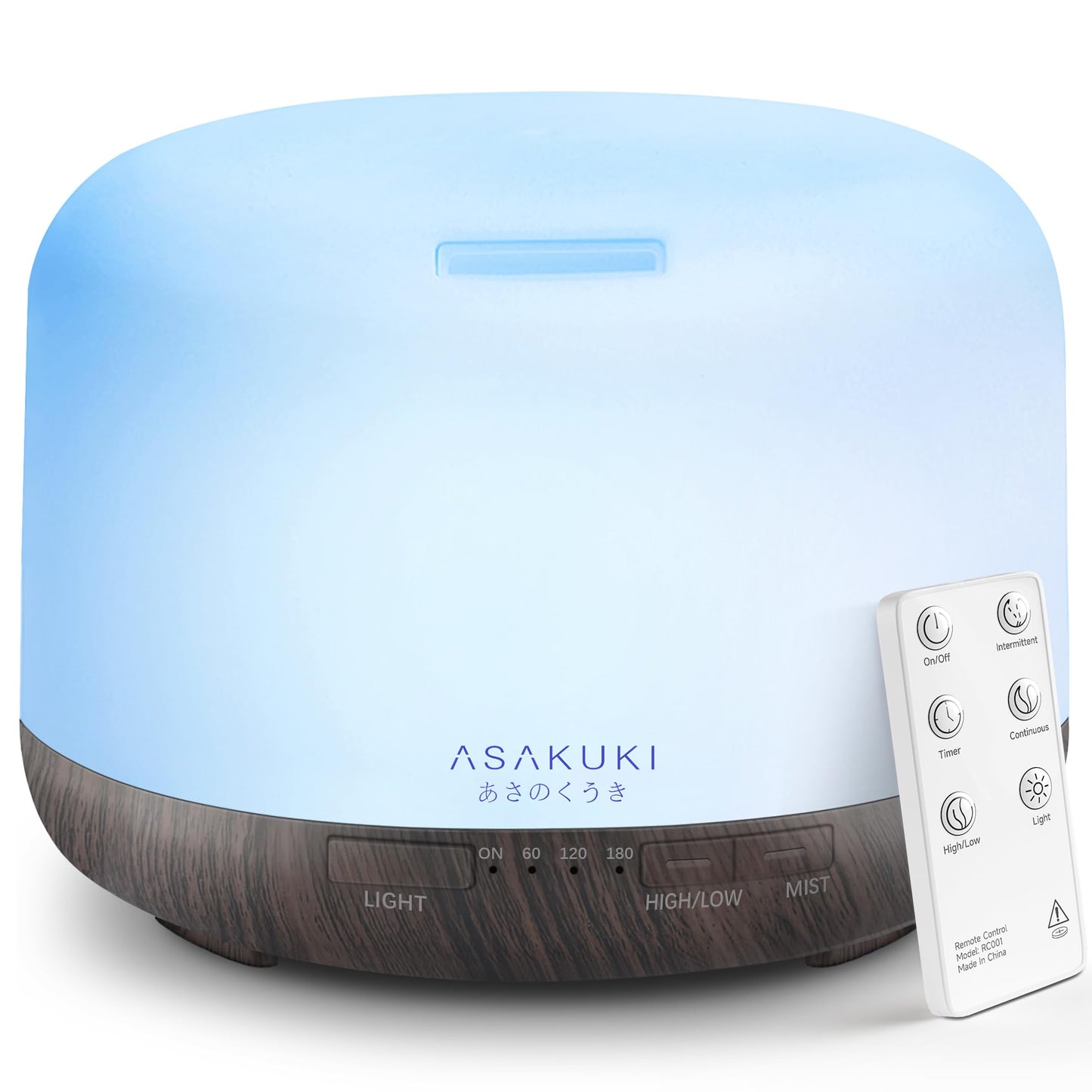 ASAKUKI Essential Oil Diffuser for Home, 500ML Aromatherapy Diffuser Humidifier with Remote Control, 7 Color LED Lights, Quiet Cool Mist Diffuser for Bedroom, Office, Gift for Mom (Yellow)