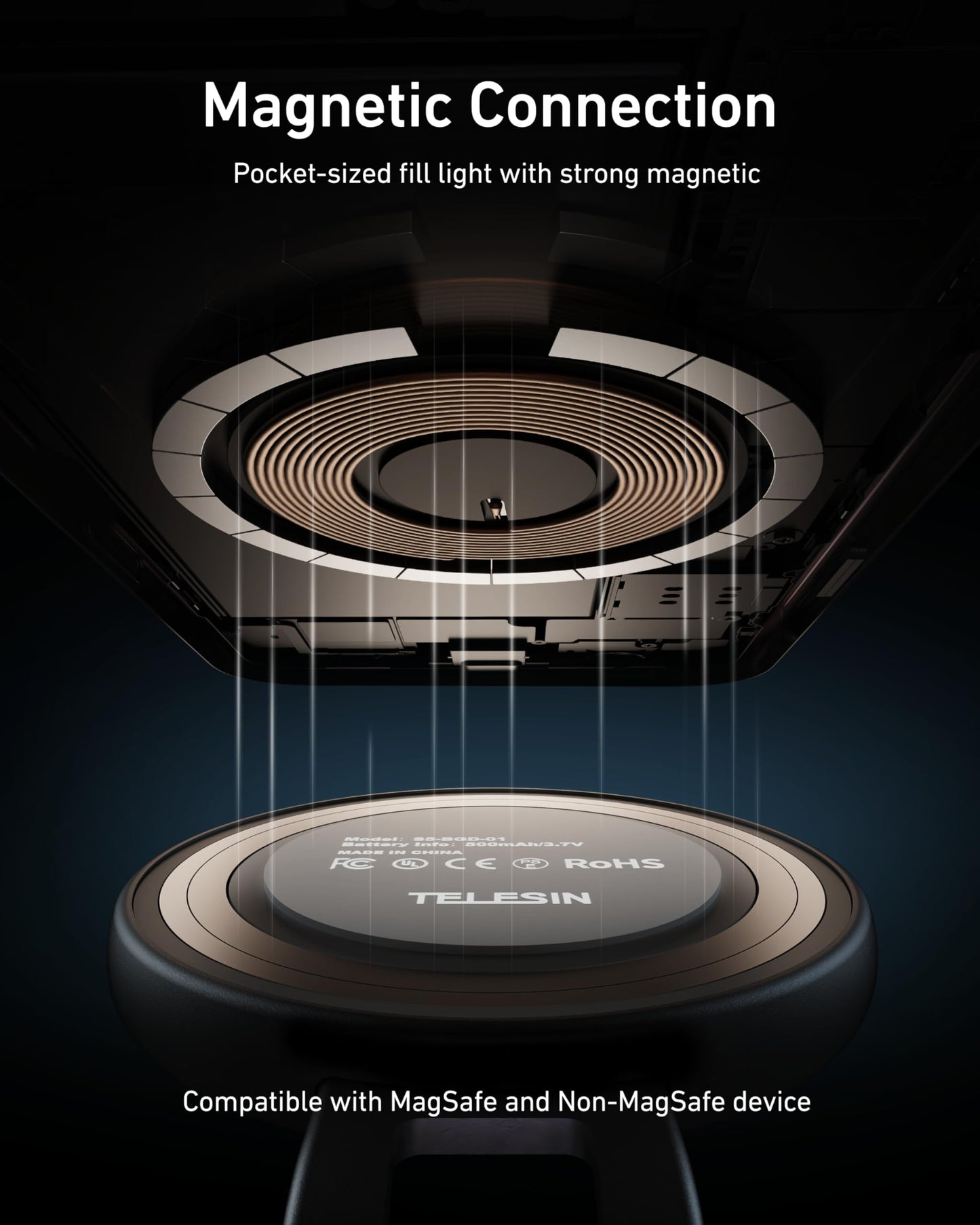TELESIN C03 Magnetic Selfie Light, Phone Light Compatible with iPhone Magsafe, CRI97 360° LED Selfie Ring Fill Light with Mirror for Selfies/Photography/TikTok/Zoom Calls/Video Conference