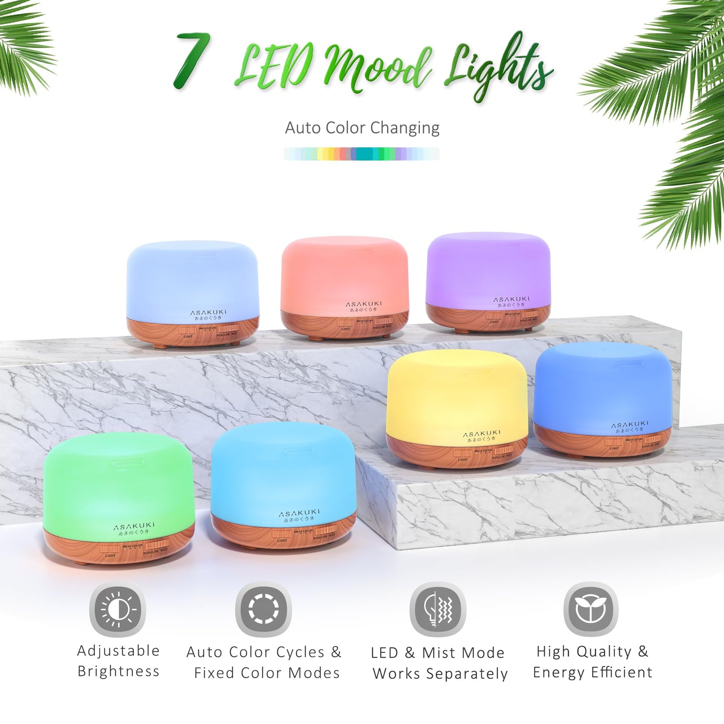 ASAKUKI Essential Oil Diffuser for Home, 500ML Aromatherapy Diffuser Humidifier with Remote Control, 7 Color LED Lights, Quiet Cool Mist Diffuser for Bedroom, Office, Gift for Mom (Yellow)