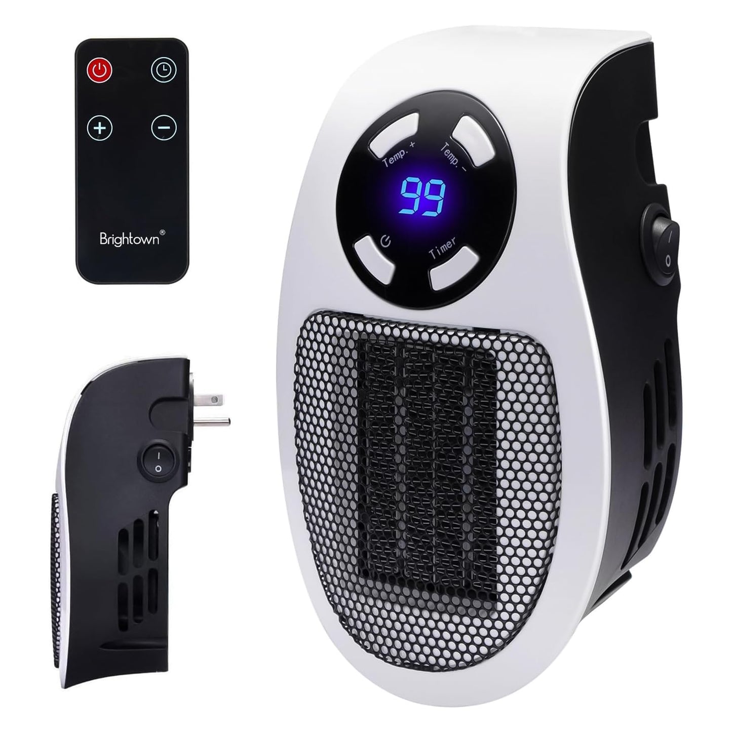 Brightown Wall Plug In Heater 450W, Portable Outlet Heater with Remote, Clear LED Display, Small Wall Heaters for Indoor Use with Adjustable Thermostat and 12H Timer for Bathroom Room Office, 2 Pack