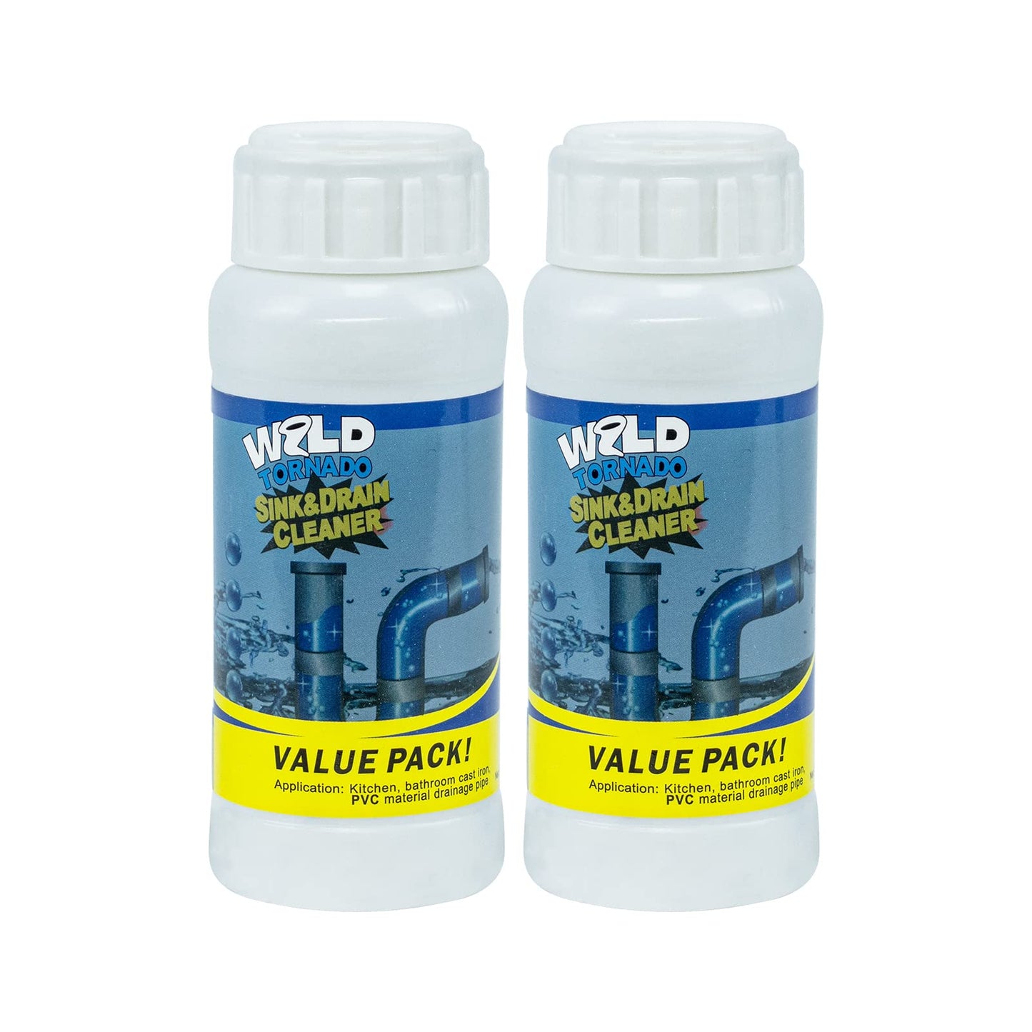 Wild Tornado Pipe Dredge,Powerful Sink Cleaner Powder Fast Foaming for Kitchen Toilet Pipeline Quick Cleaning Tool（2pcs）