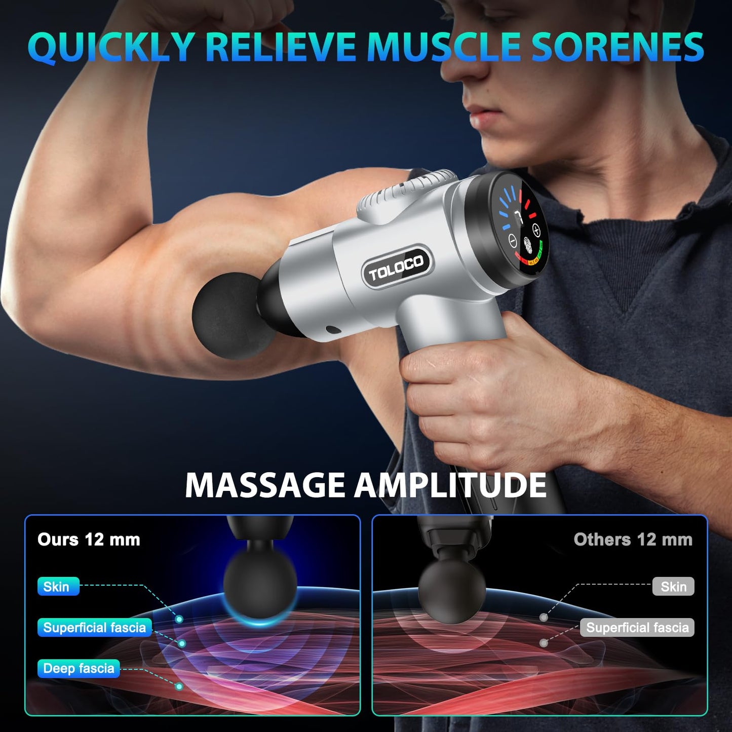 TOLOCO Massage Gun, Deep Tissue Back Massage for Athletes for Pain Relief, Percussion Massager with 10 Massages Heads & Silent Brushless Motor, Mothers Day Gifts, Black