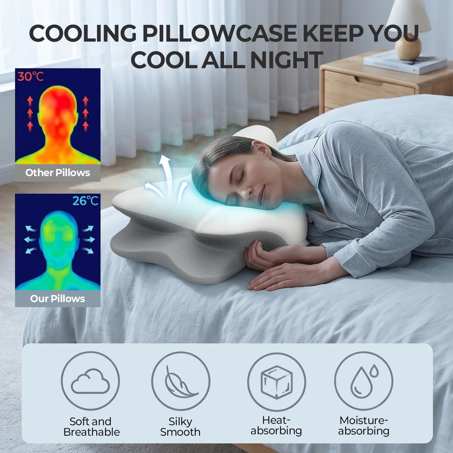 Besyodo Cervical Neck Pillow for Pain Relief - Ergonomic Memory Foam Pillow for Sleeping, Contour Side Sleeper Pillow for Neck Support, Cooling Orthopedic Pillow Bed Pillow for Back Stomach Sleepers