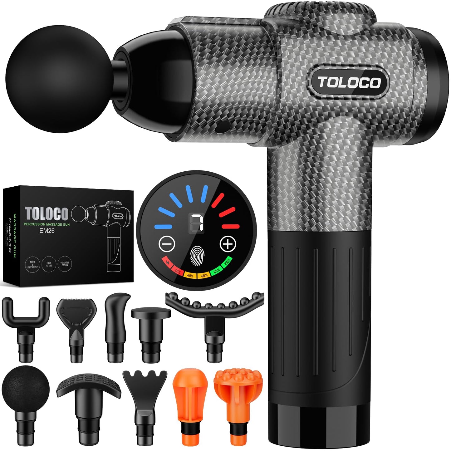 TOLOCO Massage Gun, Deep Tissue Back Massage for Athletes for Pain Relief, Percussion Massager with 10 Massages Heads & Silent Brushless Motor, Mothers Day Gifts, Black