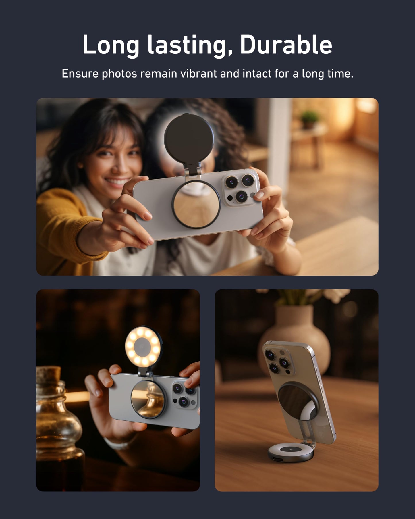TELESIN C03 Magnetic Selfie Light, Phone Light Compatible with iPhone Magsafe, CRI97 360° LED Selfie Ring Fill Light with Mirror for Selfies/Photography/TikTok/Zoom Calls/Video Conference
