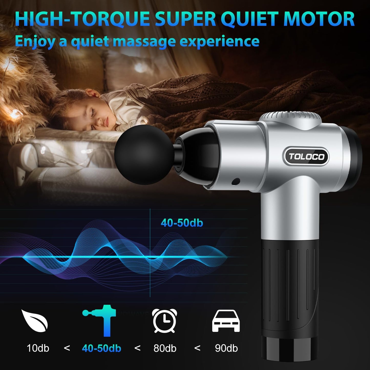 TOLOCO Massage Gun, Deep Tissue Back Massage for Athletes for Pain Relief, Percussion Massager with 10 Massages Heads & Silent Brushless Motor, Mothers Day Gifts, Black