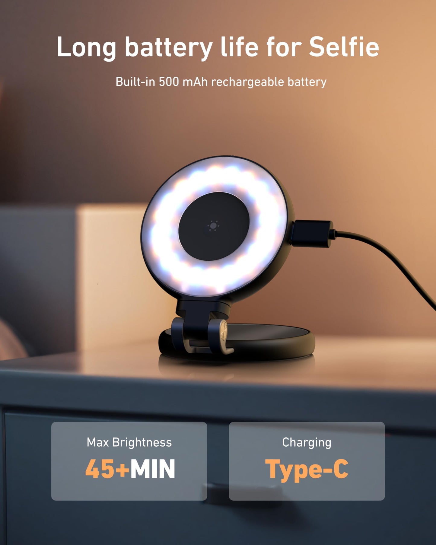 TELESIN C03 Magnetic Selfie Light, Phone Light Compatible with iPhone Magsafe, CRI97 360° LED Selfie Ring Fill Light with Mirror for Selfies/Photography/TikTok/Zoom Calls/Video Conference