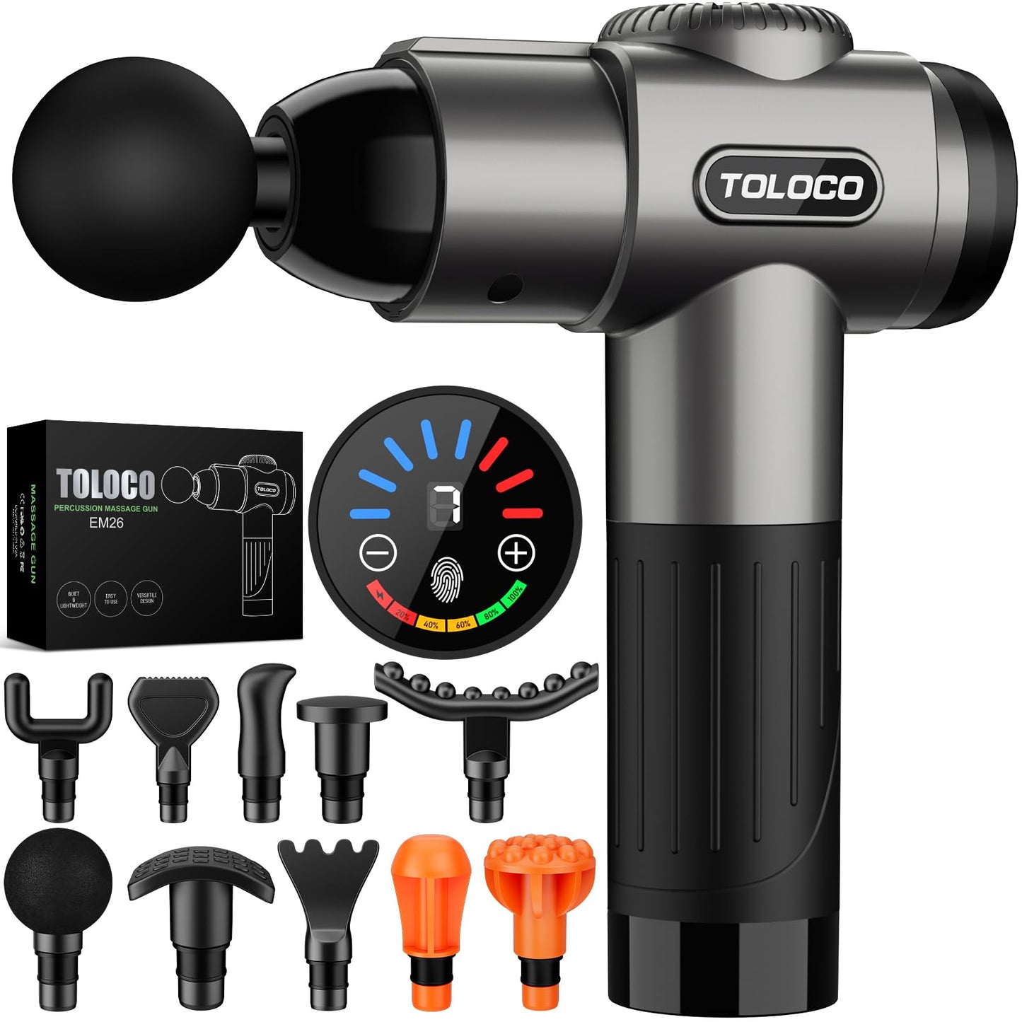 TOLOCO Massage Gun, Deep Tissue Back Massage for Athletes for Pain Relief, Percussion Massager with 10 Massages Heads & Silent Brushless Motor, Mothers Day Gifts, Black