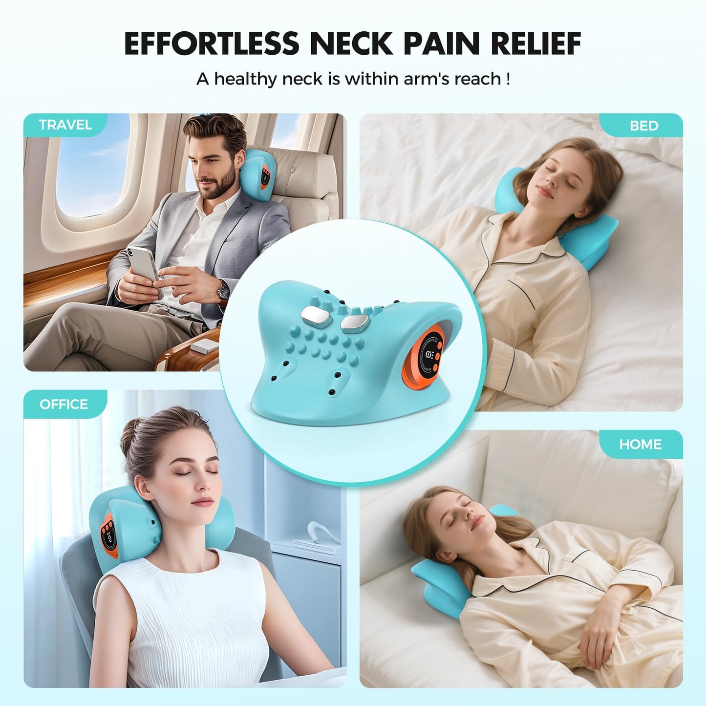 Smedz Neck Massager 2026 New Upgrade 3 in 1 Portable Massager with Heat and Comfortable Stretching - Adjustable Intensity for Neck and Shoulder Relaxation at Home, Office