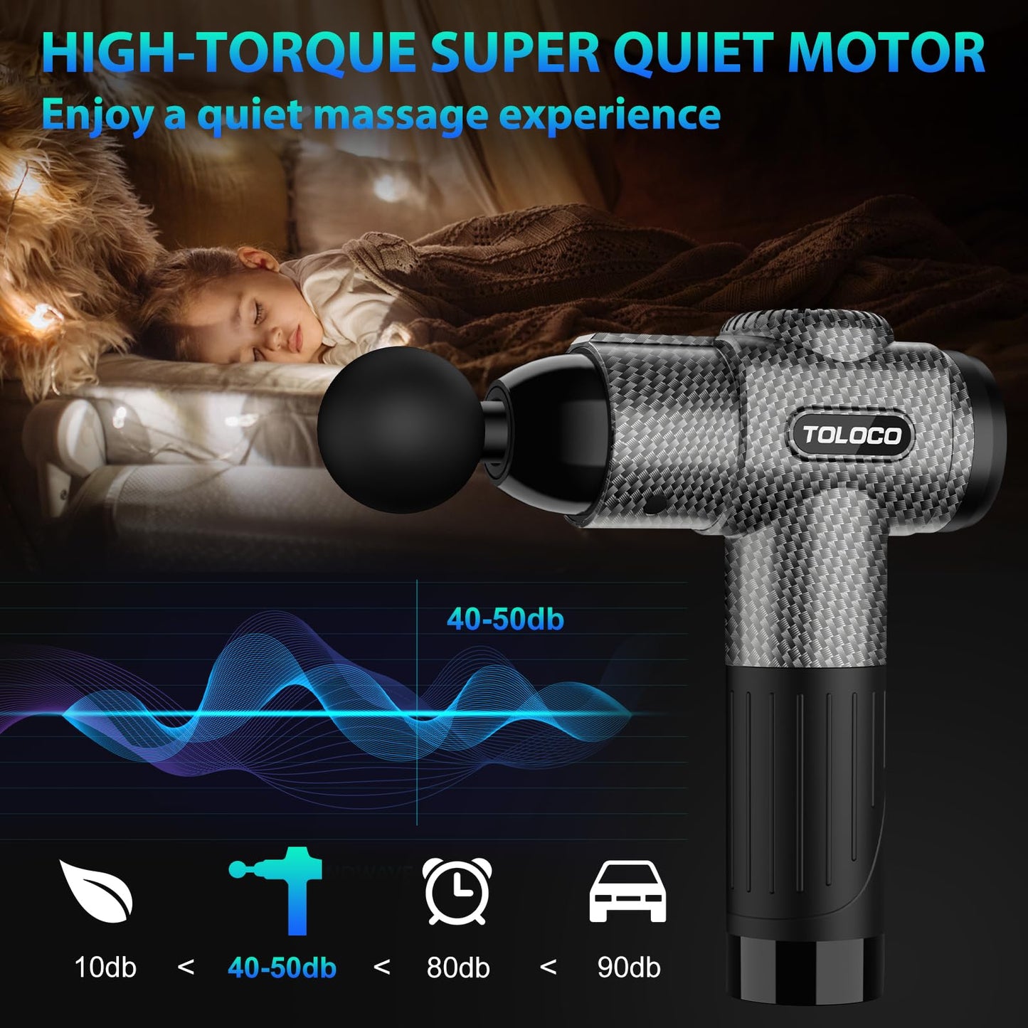 TOLOCO Massage Gun, Deep Tissue Back Massage for Athletes for Pain Relief, Percussion Massager with 10 Massages Heads & Silent Brushless Motor, Mothers Day Gifts, Black