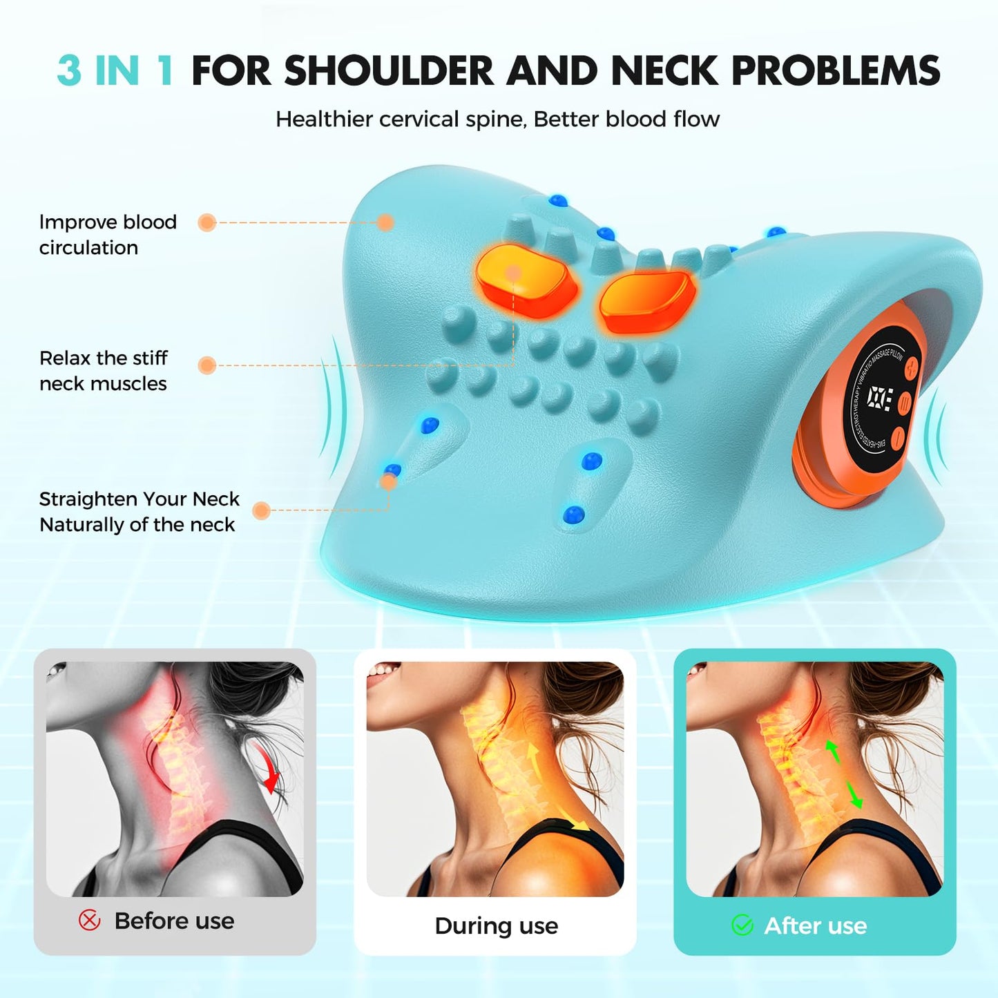 Smedz Neck Massager 2026 New Upgrade 3 in 1 Portable Massager with Heat and Comfortable Stretching - Adjustable Intensity for Neck and Shoulder Relaxation at Home, Office