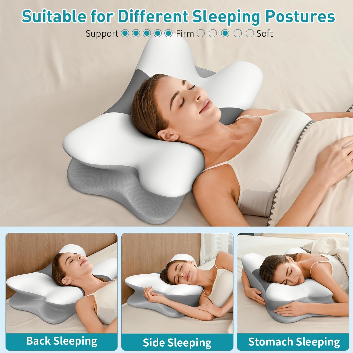 Besyodo Cervical Neck Pillow for Pain Relief - Ergonomic Memory Foam Pillow for Sleeping, Contour Side Sleeper Pillow for Neck Support, Cooling Orthopedic Pillow Bed Pillow for Back Stomach Sleepers