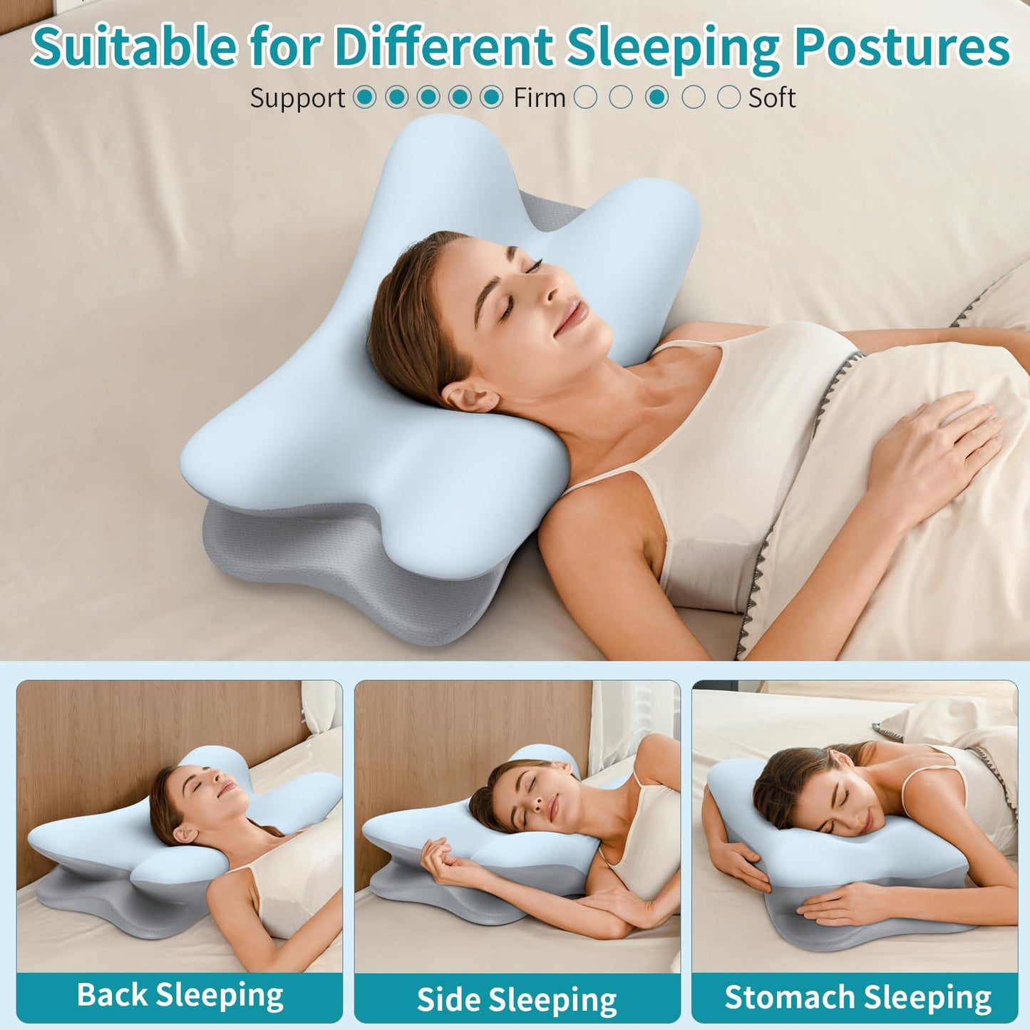Besyodo Cervical Neck Pillow for Pain Relief - Ergonomic Memory Foam Pillow for Sleeping, Contour Side Sleeper Pillow for Neck Support, Cooling Orthopedic Pillow Bed Pillow for Back Stomach Sleepers