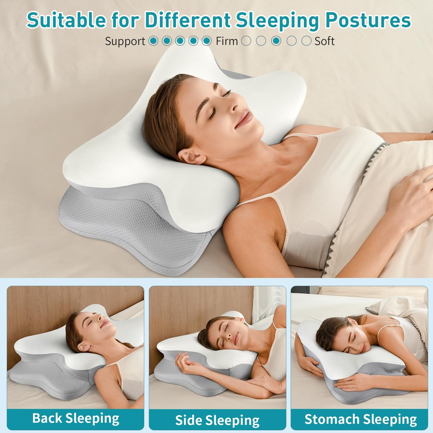 Besyodo Cervical Neck Pillow for Pain Relief - Ergonomic Memory Foam Pillow for Sleeping, Contour Side Sleeper Pillow for Neck Support, Cooling Orthopedic Pillow Bed Pillow for Back Stomach Sleepers