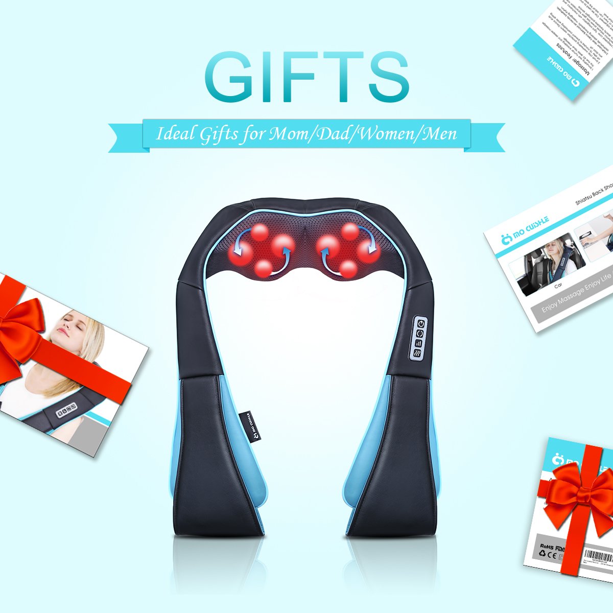 Mo Cuishle Shiatsu Neck Massager for Pain Relief – Deep Kneading Back Shoulder Massage with Heat – Ideal for Valentine’s Day, Christmas, Mother's Day, Father's Day, Gifts for Men Women Mom Dad Her Him