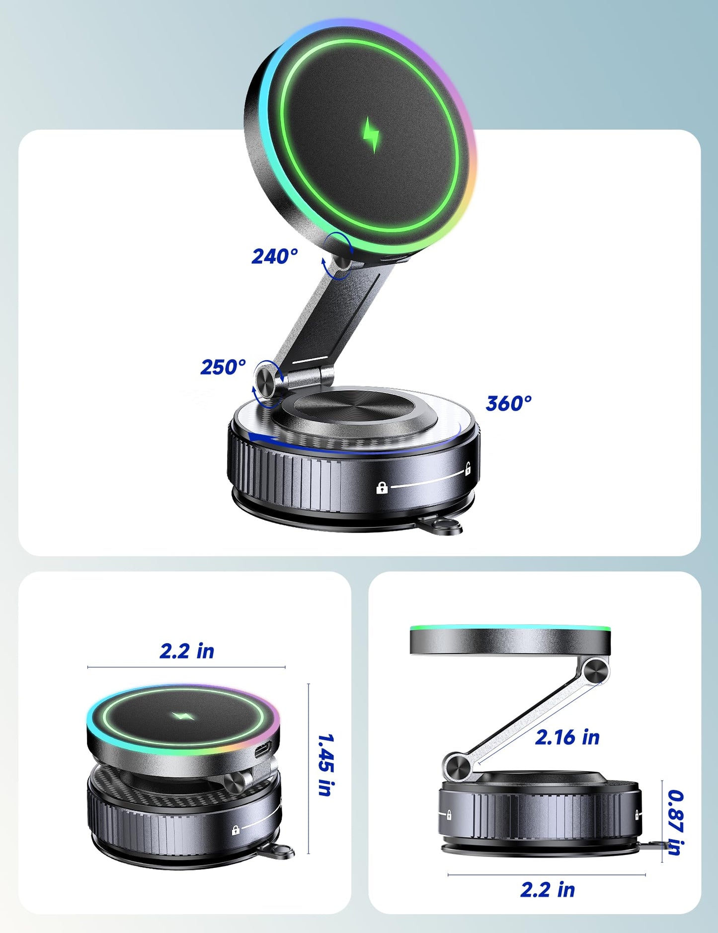 for Magsafe Car Mount Charger, 15W Faster Charging Wireless Car Charger [105+LBS Suction & 3800gf Magnetic] 360° Adjustable, Magnetic Phone Holders for Your Car for iPhone & Android