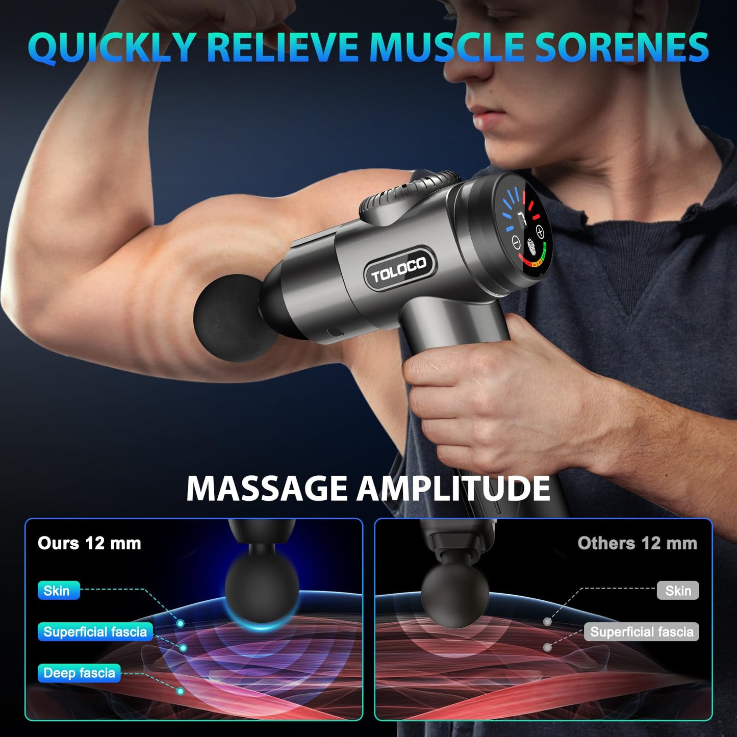 TOLOCO Massage Gun, Deep Tissue Back Massage for Athletes for Pain Relief, Percussion Massager with 10 Massages Heads & Silent Brushless Motor, Mothers Day Gifts, Black