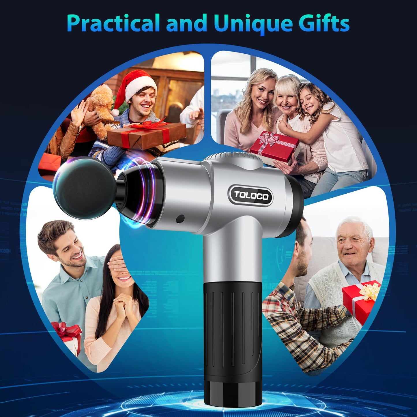 TOLOCO Massage Gun, Deep Tissue Back Massage for Athletes for Pain Relief, Percussion Massager with 10 Massages Heads & Silent Brushless Motor, Mothers Day Gifts, Black