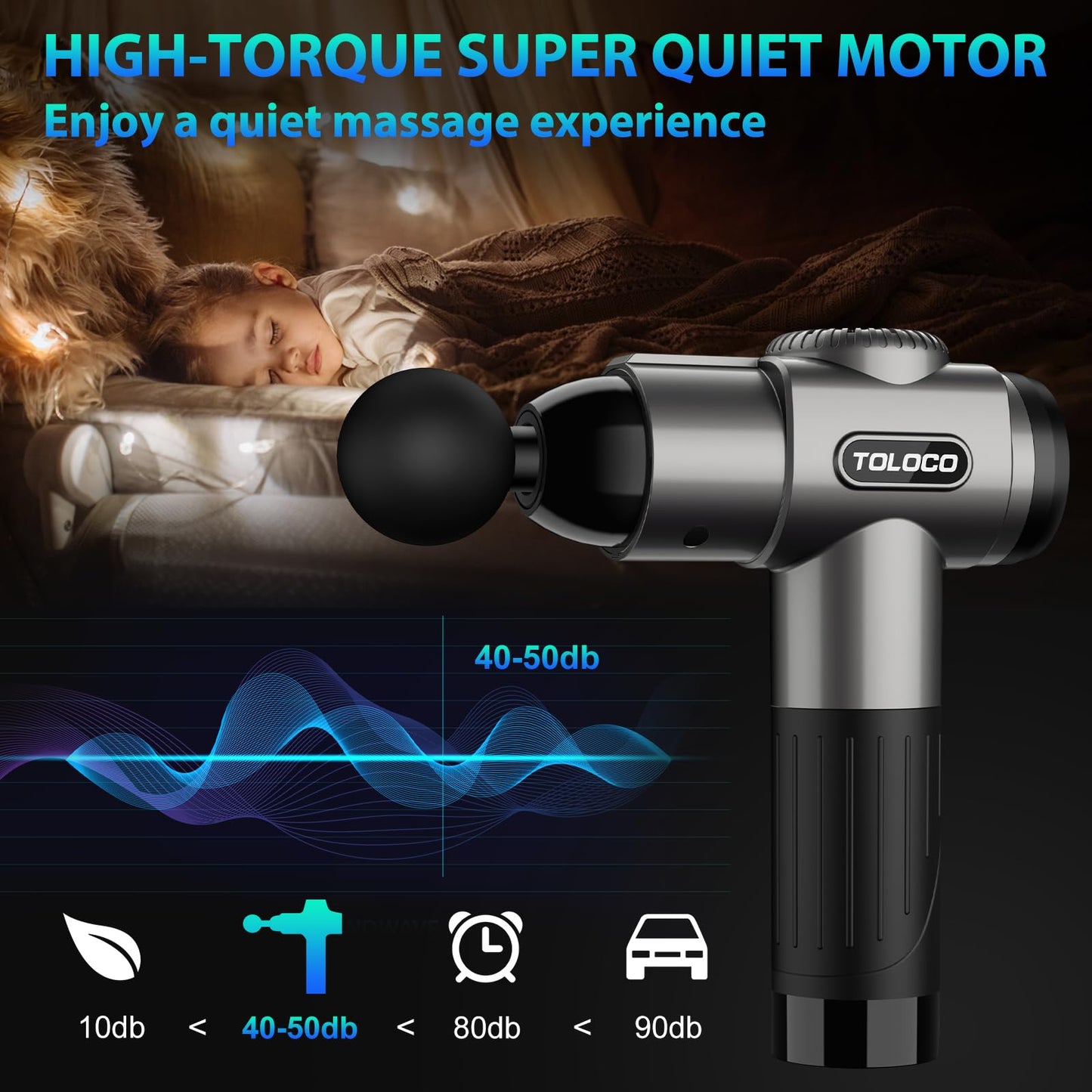 TOLOCO Massage Gun, Deep Tissue Back Massage for Athletes for Pain Relief, Percussion Massager with 10 Massages Heads & Silent Brushless Motor, Mothers Day Gifts, Black