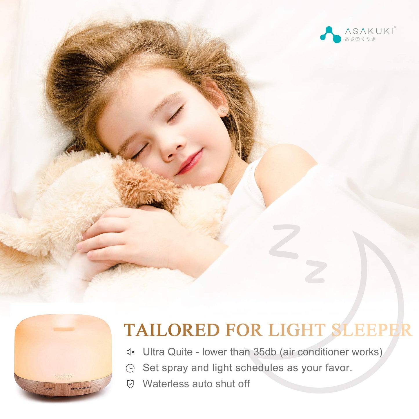 ASAKUKI Essential Oil Diffuser for Home, 500ML Aromatherapy Diffuser Humidifier with Remote Control, 7 Color LED Lights, Quiet Cool Mist Diffuser for Bedroom, Office, Gift for Mom (Yellow)