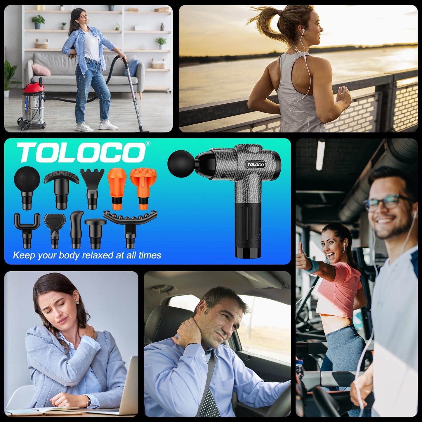 TOLOCO Massage Gun, Deep Tissue Back Massage for Athletes for Pain Relief, Percussion Massager with 10 Massages Heads & Silent Brushless Motor, Mothers Day Gifts, Black