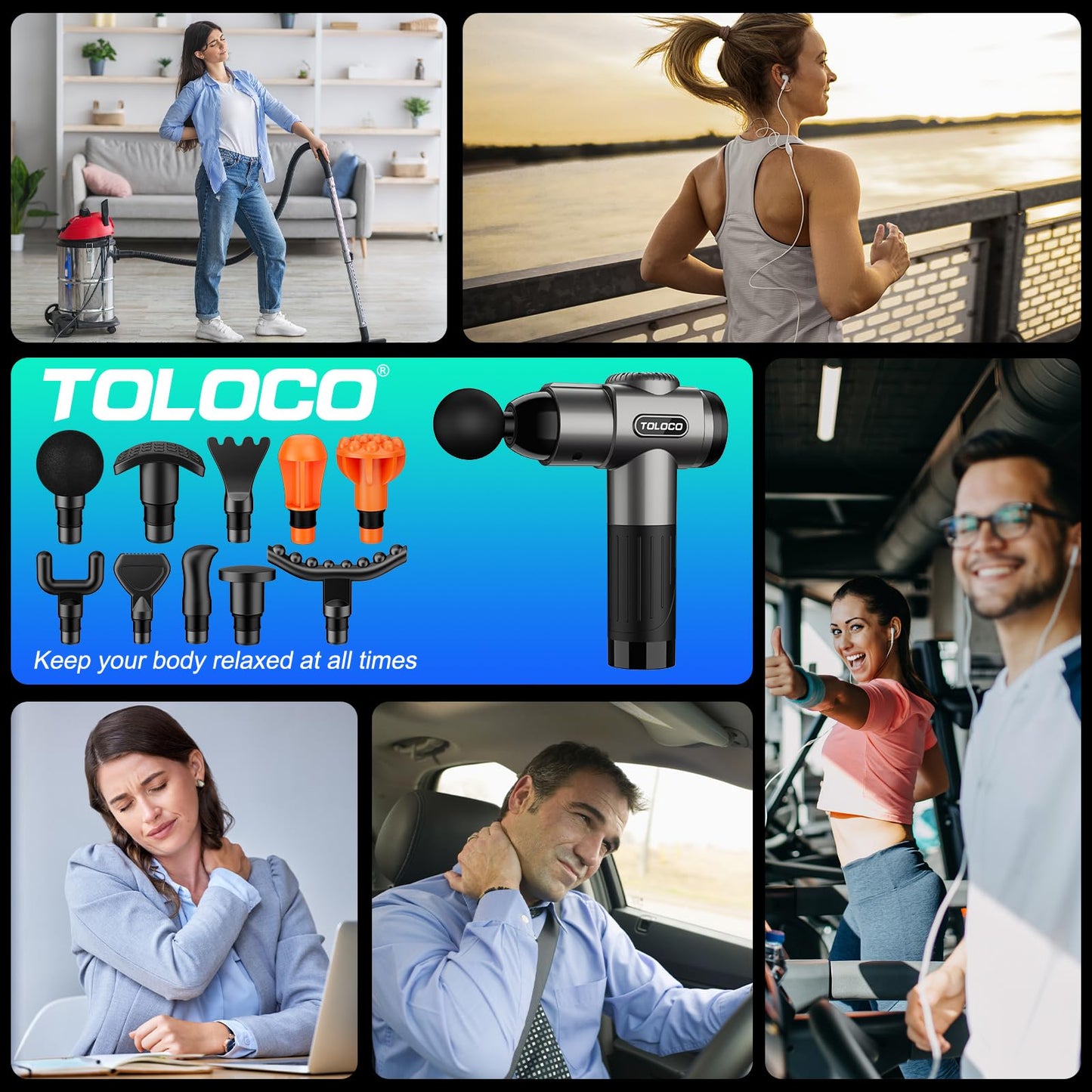 TOLOCO Massage Gun, Deep Tissue Back Massage for Athletes for Pain Relief, Percussion Massager with 10 Massages Heads & Silent Brushless Motor, Mothers Day Gifts, Black