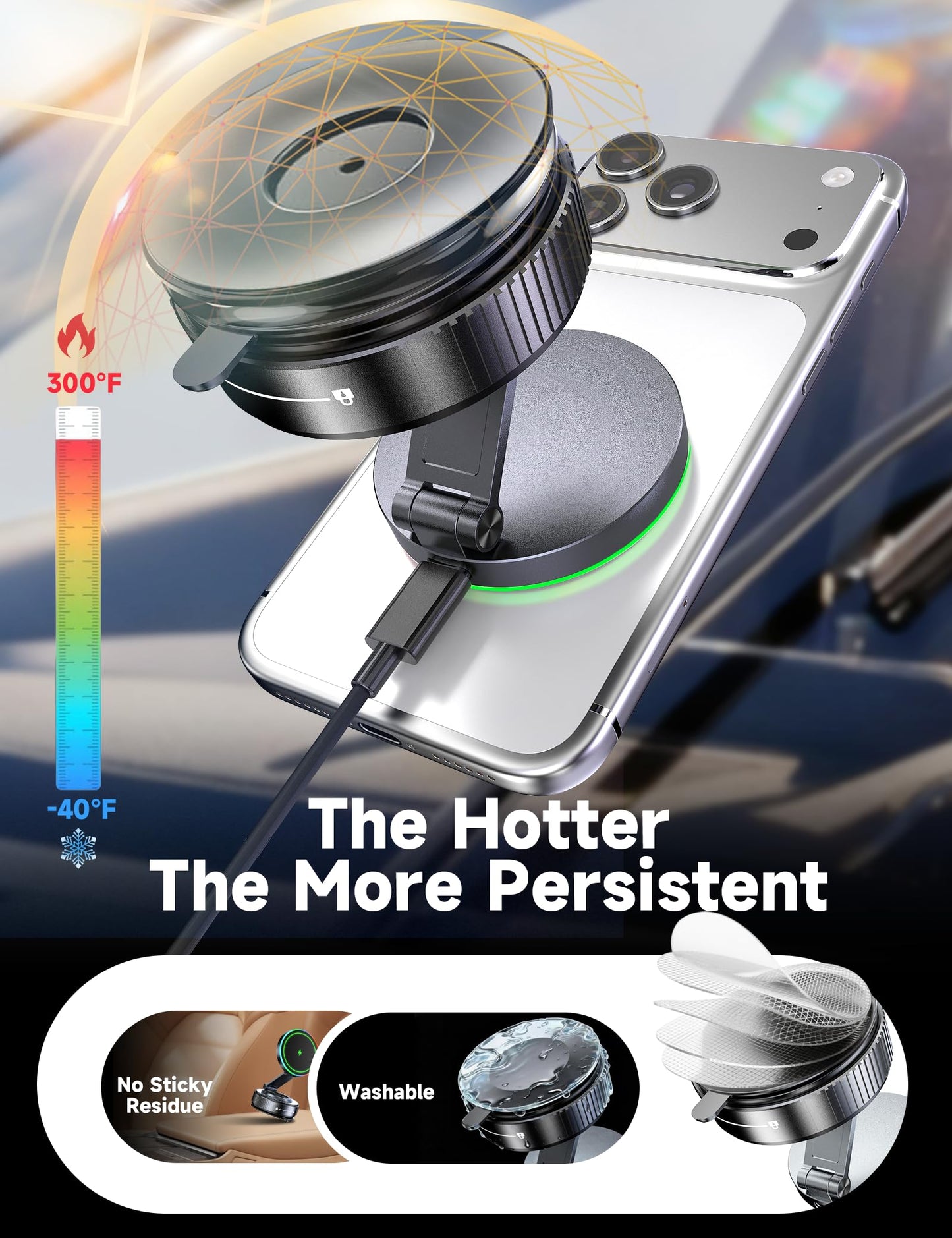 for Magsafe Car Mount Charger, 15W Faster Charging Wireless Car Charger [105+LBS Suction & 3800gf Magnetic] 360° Adjustable, Magnetic Phone Holders for Your Car for iPhone & Android