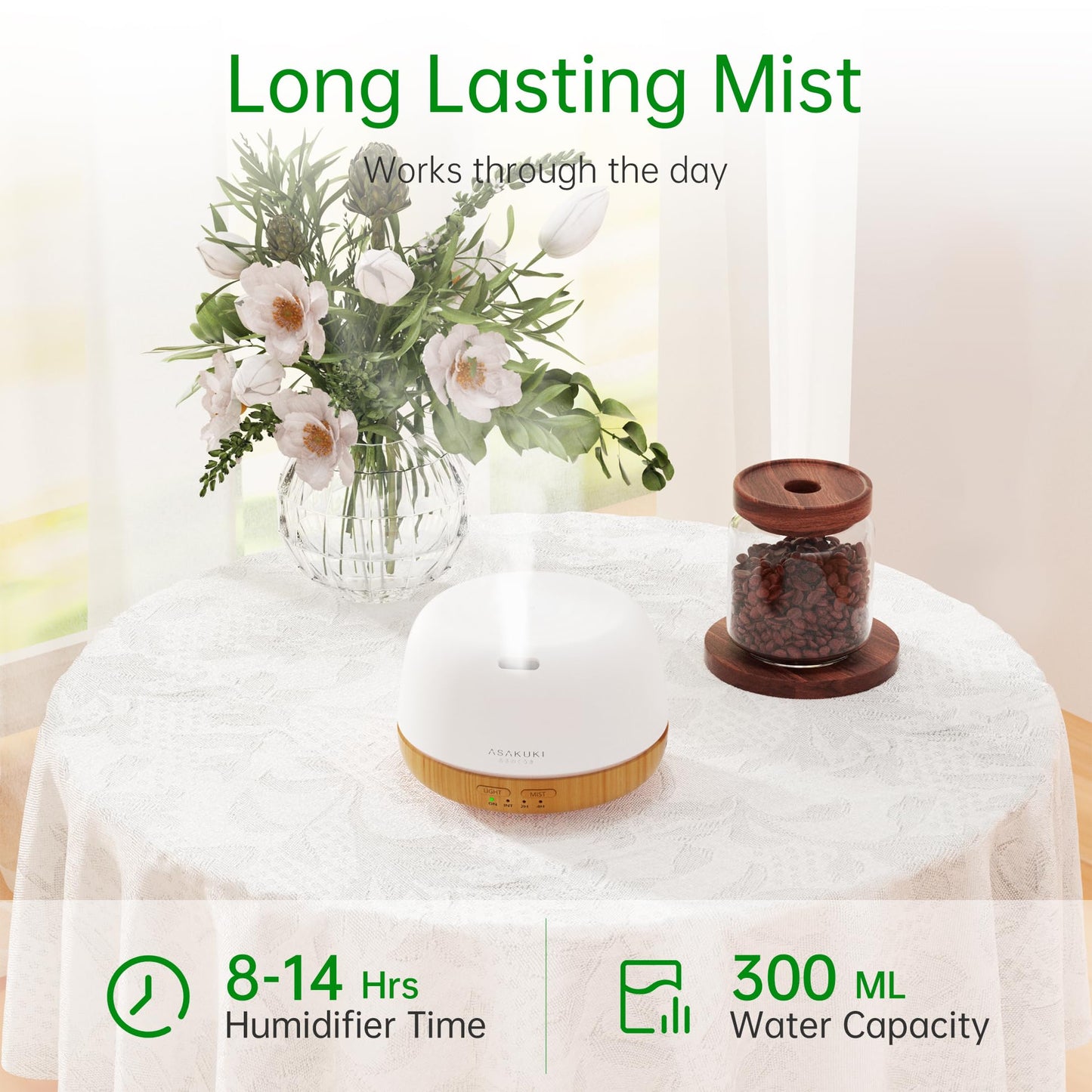 ASAKUKI Essential Oil Diffuser for Home, 500ML Aromatherapy Diffuser Humidifier with Remote Control, 7 Color LED Lights, Quiet Cool Mist Diffuser for Bedroom, Office, Gift for Mom (Yellow)