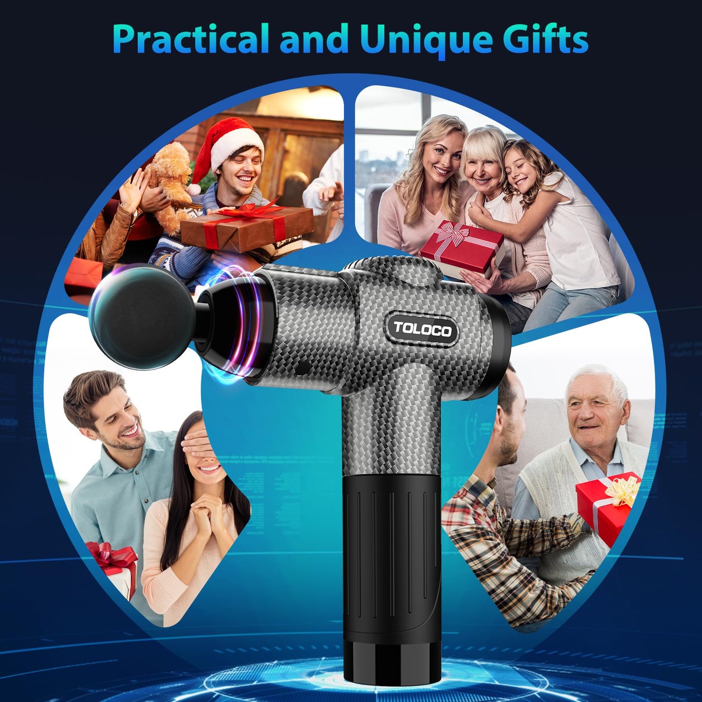 TOLOCO Massage Gun, Deep Tissue Back Massage for Athletes for Pain Relief, Percussion Massager with 10 Massages Heads & Silent Brushless Motor, Mothers Day Gifts, Black