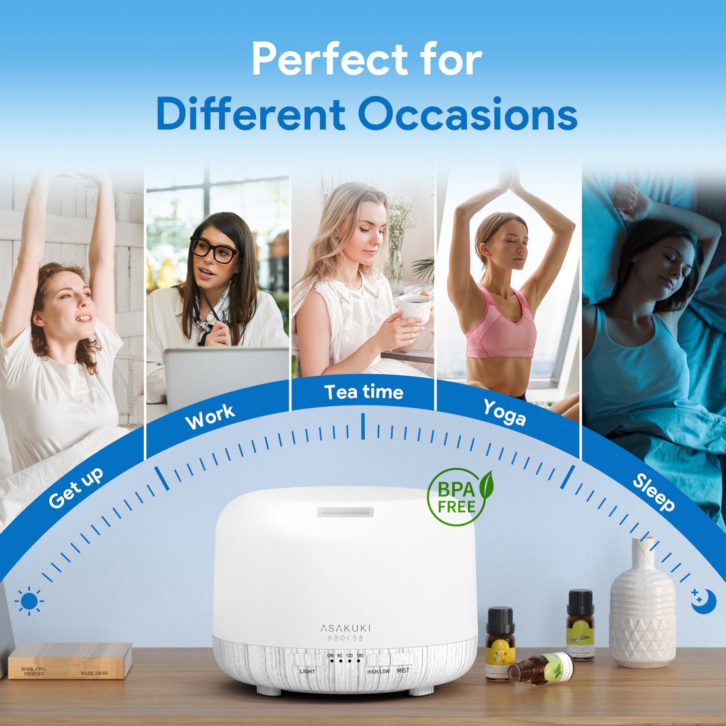 ASAKUKI Essential Oil Diffuser for Home, 500ML Aromatherapy Diffuser Humidifier with Remote Control, 7 Color LED Lights, Quiet Cool Mist Diffuser for Bedroom, Office, Gift for Mom (Yellow)