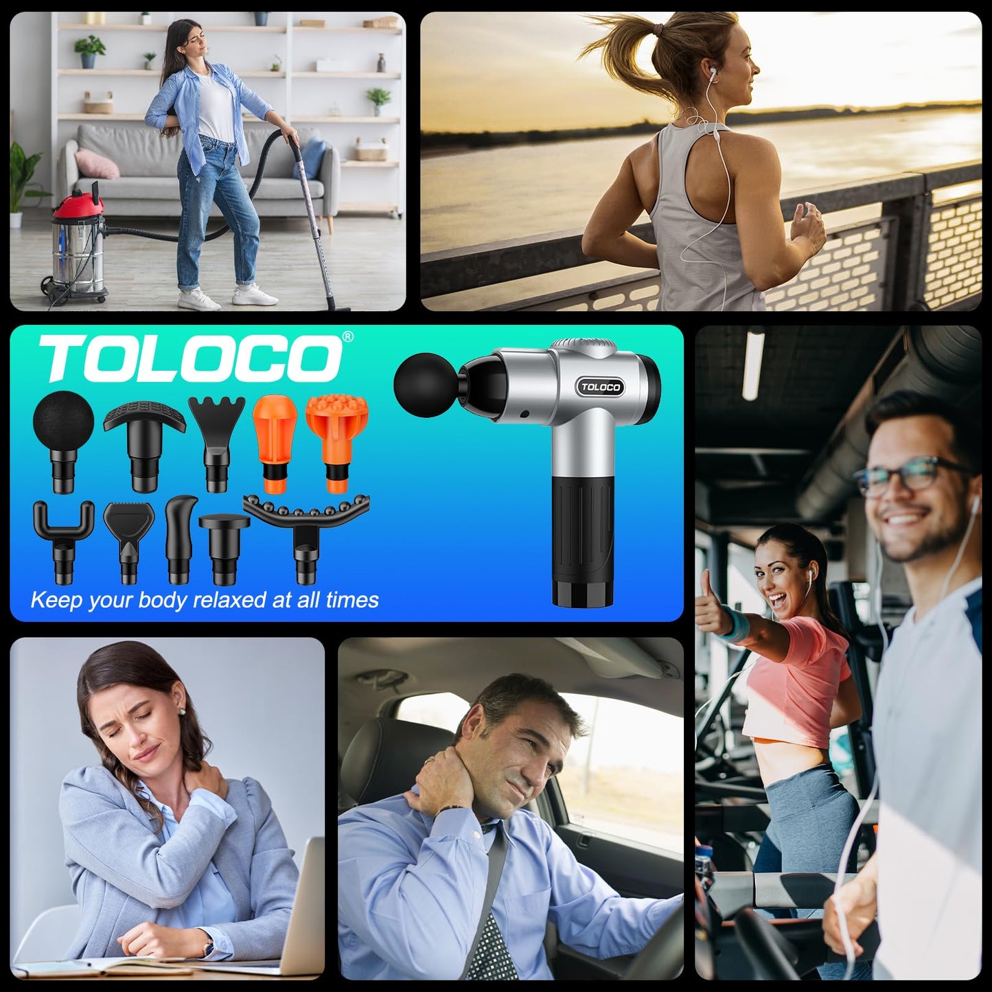 TOLOCO Massage Gun, Deep Tissue Back Massage for Athletes for Pain Relief, Percussion Massager with 10 Massages Heads & Silent Brushless Motor, Mothers Day Gifts, Black
